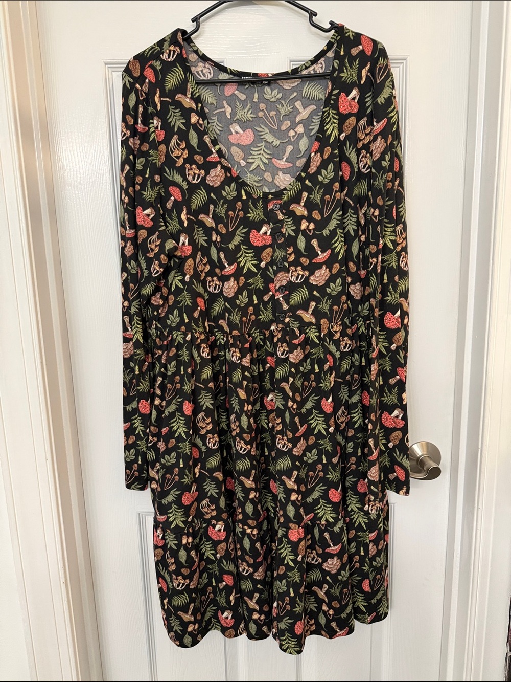 Hot Topic. V-Neck Long Sleeve Floral Print Dress in Black with Green & Pink